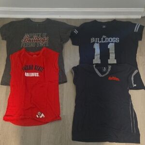 Fresno State Bulldogs 4 Womens Shirts and a Sweat Shirt- Red, Gray, and Blue